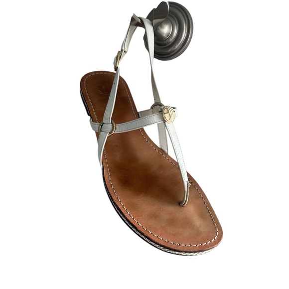 Lilly Pulitzer Sandal Leather Via Palm Beach Leather Flat Strap White Size 10 - Picture 2 of 8